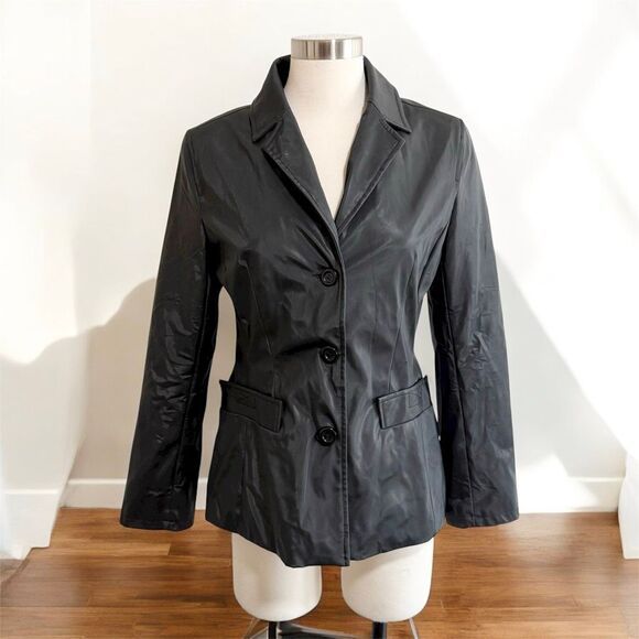 Vintage Rampage Black Faux Leather Blazer Jacket  Small Raincoat - Picture 1 of 8